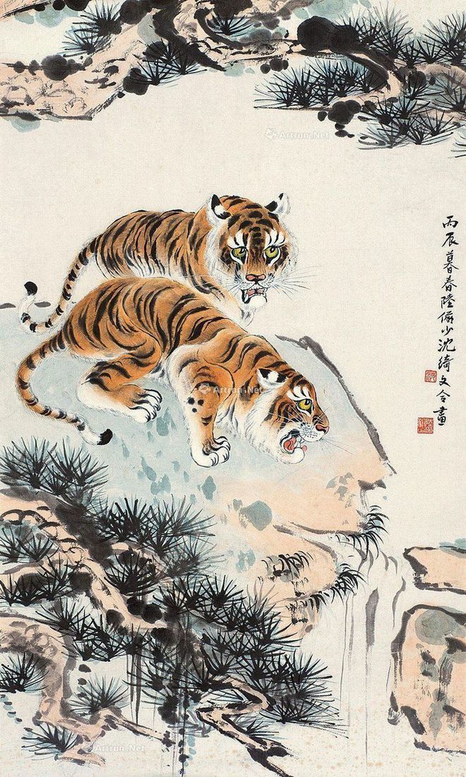 圖：陸儼少、沈綺文合畫《雙虎圖》